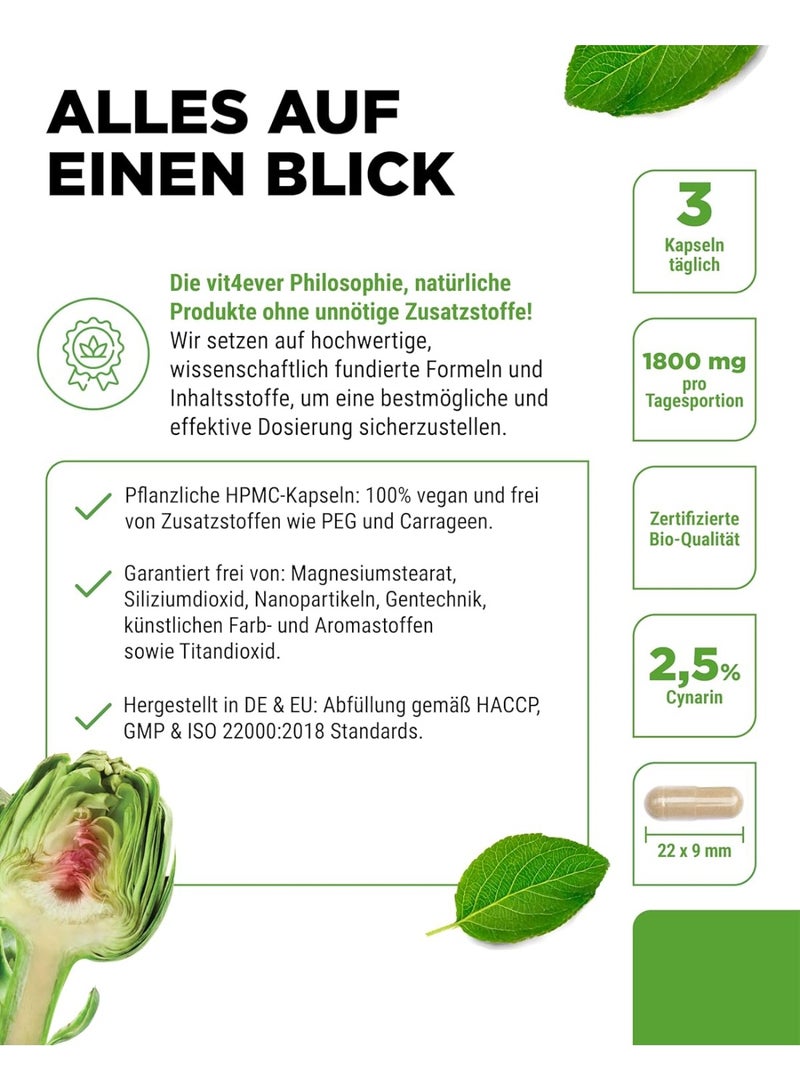 Vit4ever Artichoke Extract 1080 mg, Standardized to 2.5% Cynarin, Supports Liver Detoxification and Digestive Health, Promotes Healthy Cholesterol Levels, 150 Vegan Capsules - Image 4