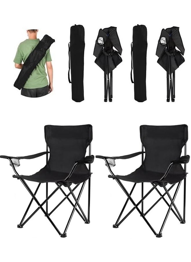 Cady One 2 Portable Camping Chairs Folding Camping Chair with Armrests and Cup Holder Fishing Chairs with Carrying Bag Lightweight Portable Beach Chair Perfect for Trips and Travel Black  - Image 1