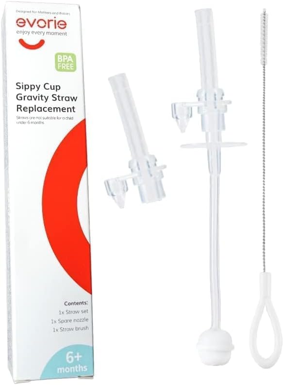 Evorie 360 Weighted Straw Replacement for 7 Oz Sippy Cup Includes Straw Cleaning Brush and Spare Nozzle Pack of 1 - Image 1