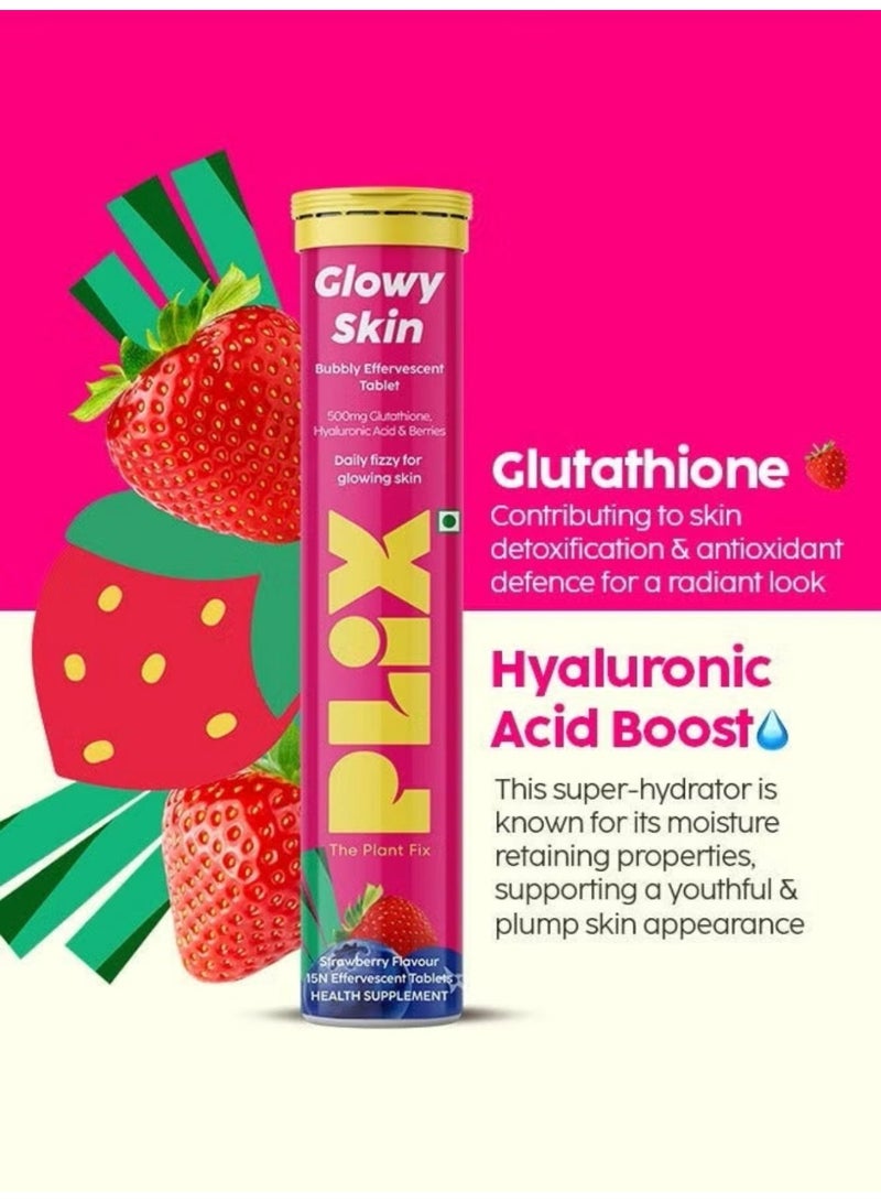 PLIX-THE PLANT FIX Glowy Skin Effervescent Tablets | 500mg L-Glutathione | Hyaluronic Acid | Vitamin C & E | Plant-Based Ingredients | Sugar-free | For Daily Use (Pack of 1) - Image 2
