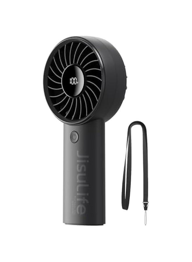 Handheld Fan Life4【5-Speed Turbo Wind Pro】,5000mAh Portable Rechargeable Fan with LED Display, Lanyard;Summer Essentials for Travel,Beach,Vacation,Makeup,Concerts-Black - Image 1
