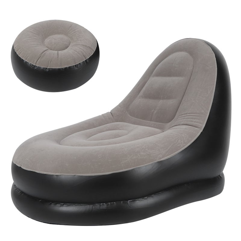 Modern Inflatable Folding Recliner Sofa Chair with Footstool for Living Room Balcony Garden - Image 1