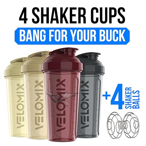 VELOMIX -4 PACK- 28 oz Protein Shaker Bottle for Protein Mixes - 4x Wire Whisk | Leak Proof Shaker Cups for Protein Shakes | Protein Shaker Bottle Pack | Protein Shake Cup (Burgundy Pack) - Image 2