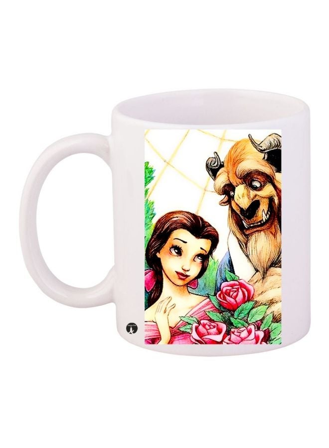 RYN Beauty And The Beast Printed Coffee Mug White/Beige/Green 11ounce