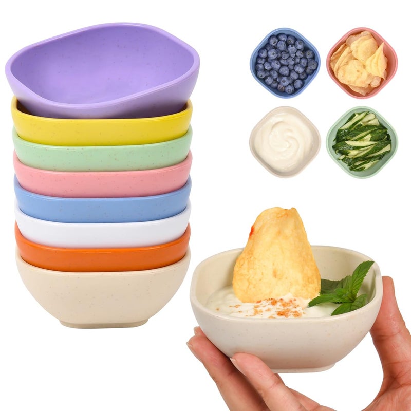 BGHEOUYV 8 Pack Small Bowls, 4.5 OZ Assorted Colors Dipping Sauce Cups, Ice Cream Bowls, Wheat Straw, Unbreakable, Plastic Prep for Side Dishes, Dessert, Snacks - Image 1