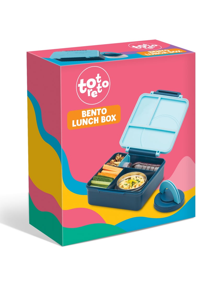 Toretto صندوق بنتو توريطو بريميوم باللون الأزرق مع جرة – صندوق غداء أنيق للأطفال والبالغين – مقاوم للتسرب، متين وسهل الحمل