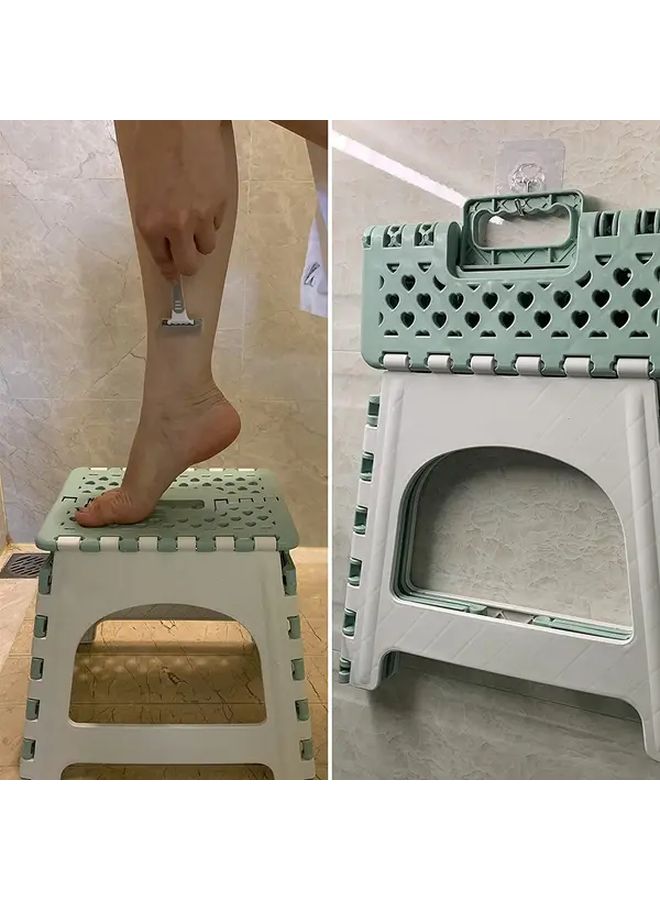 Green Foldable Bath Stool For Shower Safety Plastic Design - Image 1