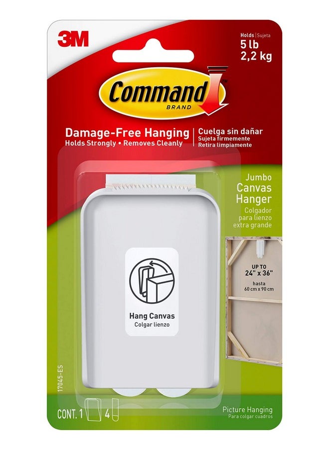 Command 076308731182 Jumbo Canvas Hanger 1 Hook 4 Large Strips (17045 Es) White  - Image 1
