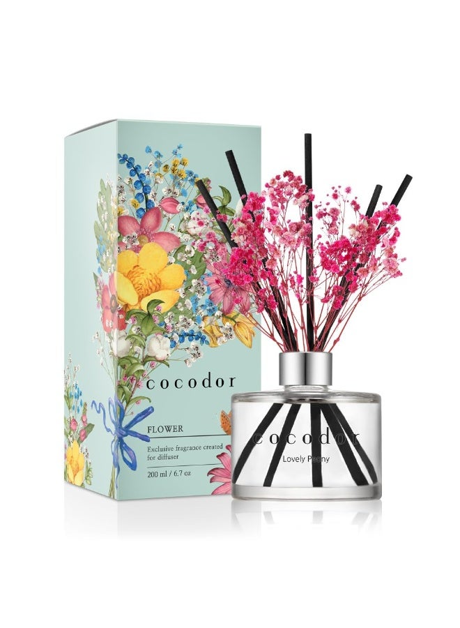 cocodor معطر هواء بالزهور الحقيقية المحفوظة - بيوني جميل 6.7 أونصة 200 مل 1 عبوة مجموعة معطرات الهواء وزيت المعطر وعصي المعطرات - ديكور منزلي ومكتبي - Image 1