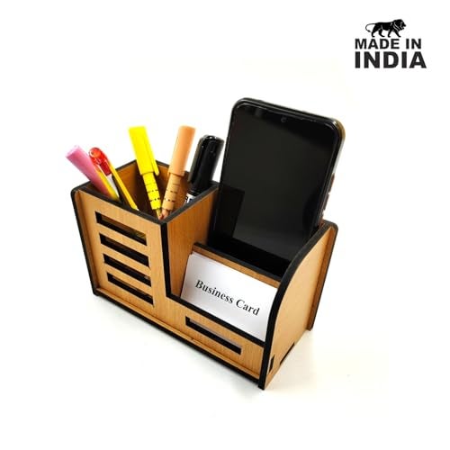 Woodkey Desk Organizer Pen stand With Visiting Card And Mobile Holder|Multipurpose Wooden Pen And Pencil Holder Stand For Office&Study Table, Desk Supplies Organisers (Bavarian Beech) - Image 4