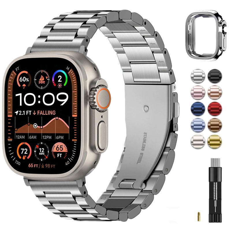 Fullmosa Metal Band Compatible with Apple Watch Bands Ultra3 2 1 49mm Stainless Steel Strap iWatch Band with Case for Apple Watch Silver - Image 2
