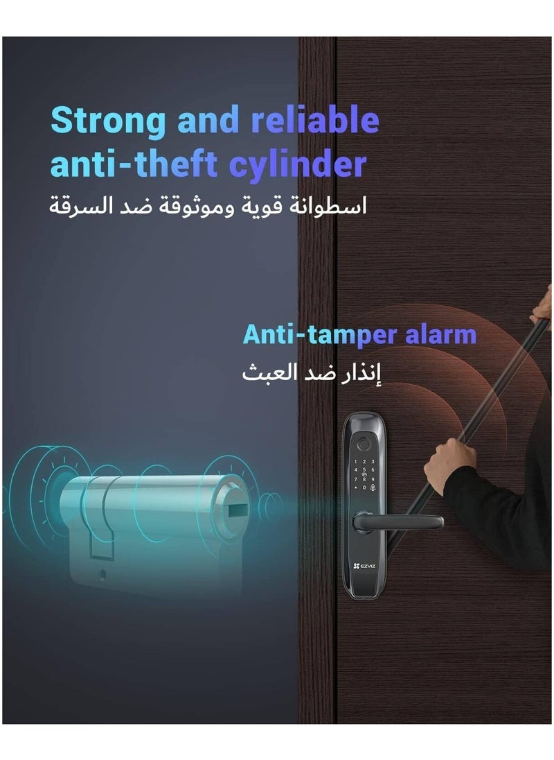 EZVIZ - L2S Smart Fingerprint Lock - 4 Unlock Methods (Fingerprint, Password, Proximity Card, Mechanical Key), Up to 50 Users, Built-in Doorbell, Anti-Tamper Alarm, Temporary Access Codes, Real-Time Mobile Alerts, Zigbee 3.0 Connectivity, C-Grade Lock Cylinder, Emergency Power Supply, Supports Wooden & Iron Doors, Compatible with Doors 40-110mm Thick | CS-L2S-11FCP - Image 1