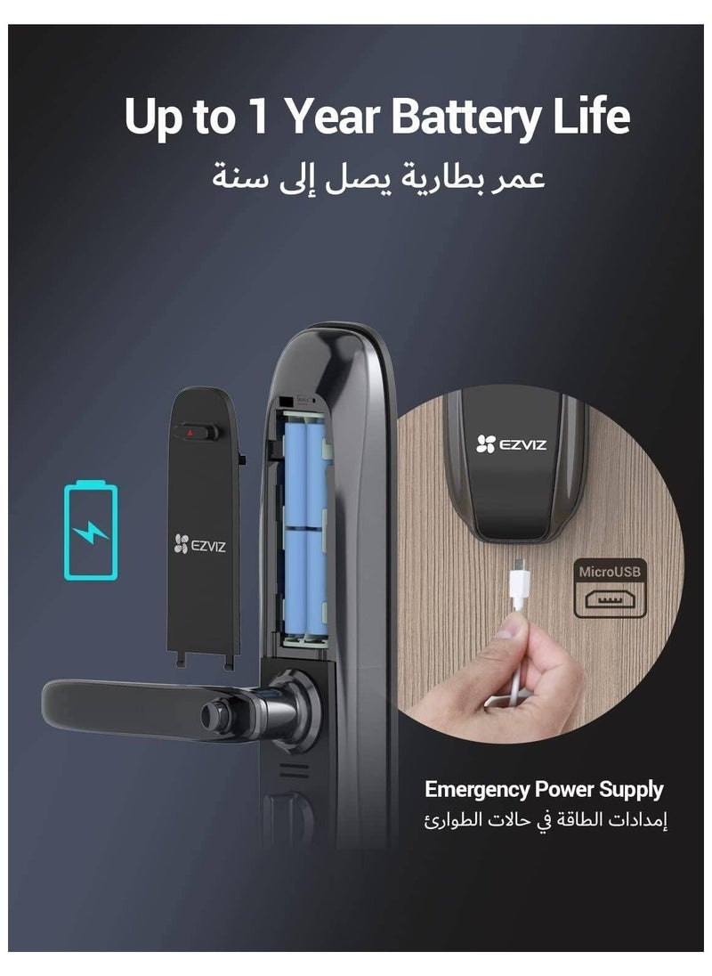 EZVIZ - L2S Smart Fingerprint Lock - 4 Unlock Methods (Fingerprint, Password, Proximity Card, Mechanical Key), Up to 50 Users, Built-in Doorbell, Anti-Tamper Alarm, Temporary Access Codes, Real-Time Mobile Alerts, Zigbee 3.0 Connectivity, C-Grade Lock Cylinder, Emergency Power Supply, Supports Wooden & Iron Doors, Compatible with Doors 40-110mm Thick | CS-L2S-11FCP - Image 1