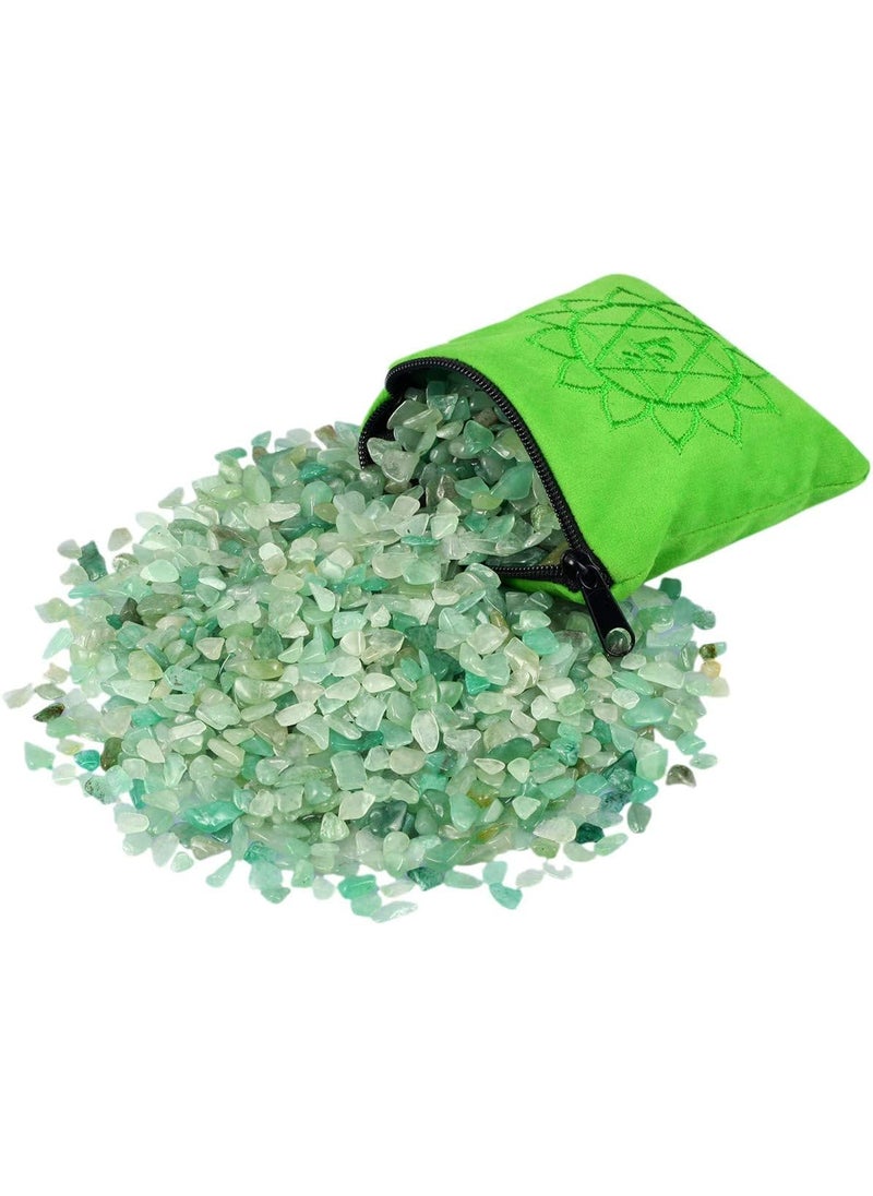 SUNYIK SUNYIK Natural Green Aventurine Tumbled Chip Stone, Heart Chakra Crystal Pillow for Healing Reiki, Sphere Sculpture Figurine Point Display Stand 