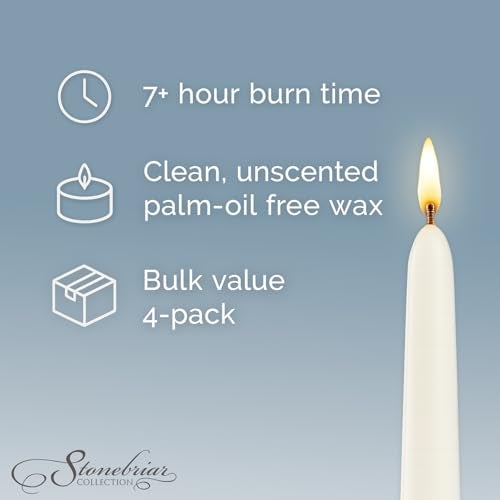 Stonebriar Tall 10" White Unscented 4 Pack Taper Candles - Image 3