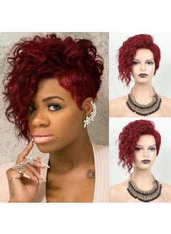 SEVENCOLORS SEVENCOLORS Short Burgundy Curly Wigs for Black Women Wine Red Pixie Cut Wigs with Side Bangs Natural Wavy Synthetic Short Hair Wigs 