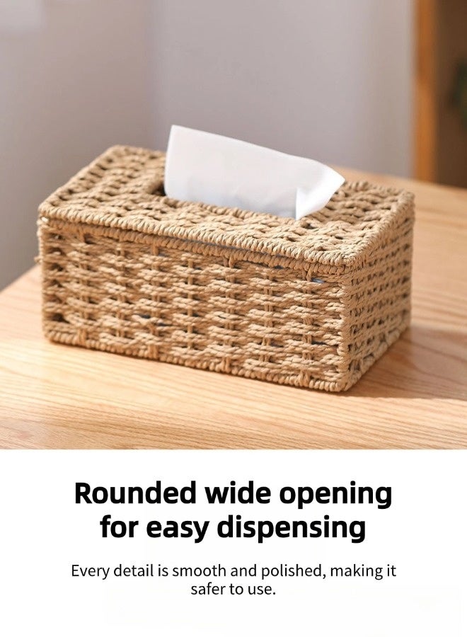 ShebSheb Hand-Woven Strawpaper Facial Tissue Box Cover, Rectangular Tissue Holder,Farmhouse Tissue Box Holder for Living Room, Bathroom Vanity, Countertops, and Cars,8.6" L x 4.72" W x 3.54" H - Image 2