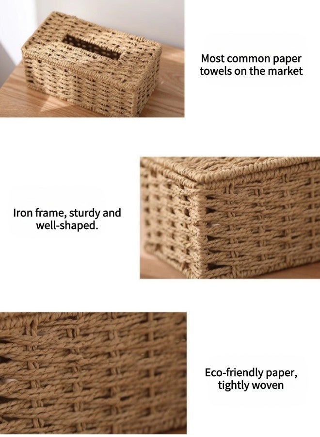 ShebSheb Hand-Woven Strawpaper Facial Tissue Box Cover, Rectangular Tissue Holder,Farmhouse Tissue Box Holder for Living Room, Bathroom Vanity, Countertops, and Cars,8.6" L x 4.72" W x 3.54" H - Image 4