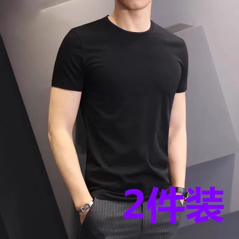 [Two-piece Pack] Cotton Summer Thin Short-sleeved T-shirt Men's All-match Solid Color Large Size Loose Round Neck Base Shirt T - Image 3