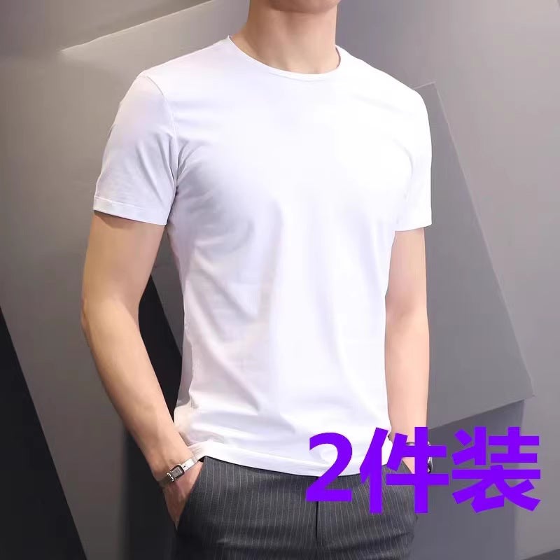 [Two-piece Pack] Cotton Summer Thin Short-sleeved T-shirt Men's All-match Solid Color Large Size Loose Round Neck Base Shirt T - Image 4