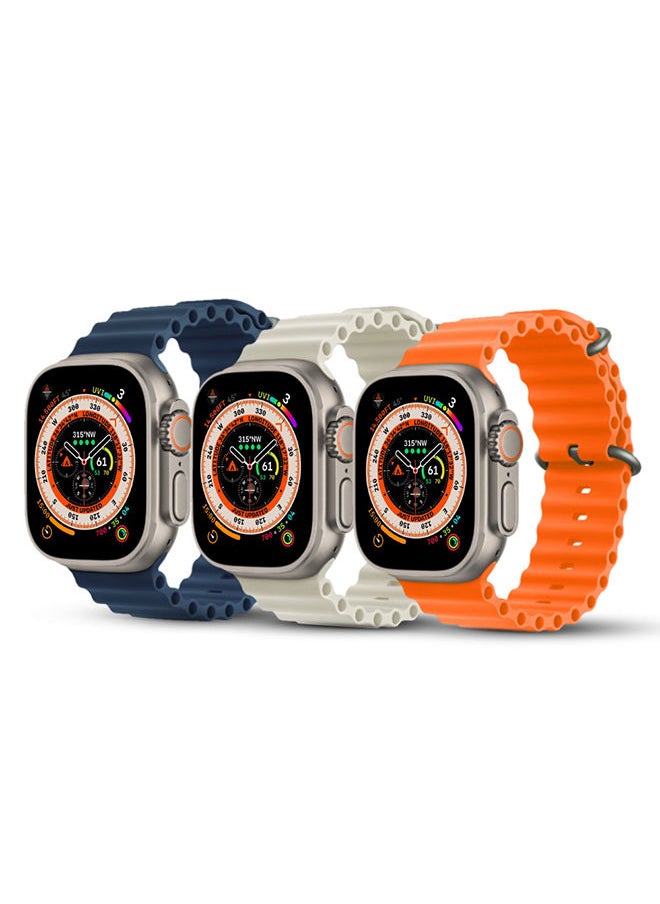 O Ozone - Silicone Ocean Band For Apple Watch Band Series 8 42mm 44mm 45mm 49mm Adjustable Strap For iWatch Series 8/7/6/5/4/3/2/1/SE/Ultra - Orange/Beige/Midnight Blue - Image 1