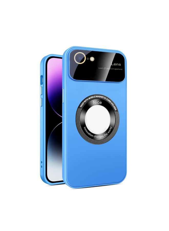 Case Cover For iPhone SE 2022/2020/8/7 Large Glass Window Magnetic Magsafe Phone Case with Lens Film Sky Blue