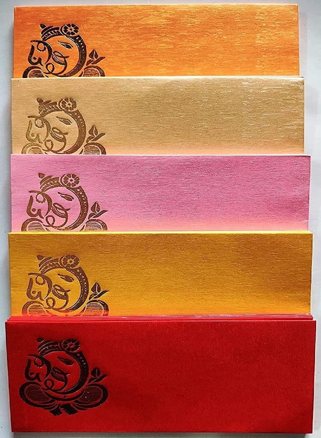 Peeplvalue Premium Golden Ganpati design 50 Pcs Designer Money gift Envelope, Shagun Lifafa -Multicolor - Image 1