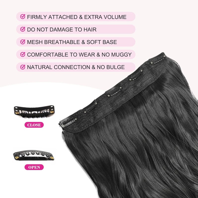 REECHO 24" 1-Pack 3/4 Full Head Curly Wave Clips in on Synthetic Hair Extensions Hairpieces for Women 5 Clips per Piece-Natural Black - Image 3