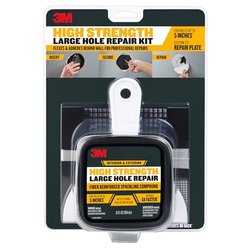 3M High Strength Large Hole Repair Kit, Includes Fiber Reinforced Spackling Compound (12 oz.), Repair Plate, Putty Knife and Sanding Sponge, For Easy Wall Repair, No Shrinking or Cracking (LHR-KIT) - Image 1