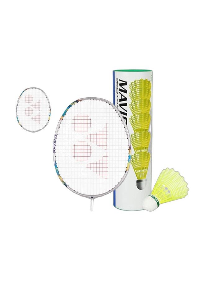 Yonex Nanoflare 700Game Silver Skyblue 4U5 + Mavis 10 Green Cap Slow Badminton Shuttlecock 6 Pack, Yellow Pack  - Image 1