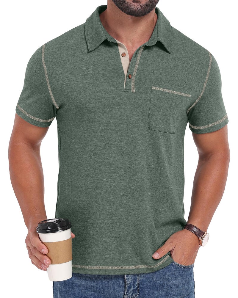 Sailwind Men's Short Sleeve Polo Shirts Casual Summer Classic Collared Golf Shirt with Pocket Green - Image 4