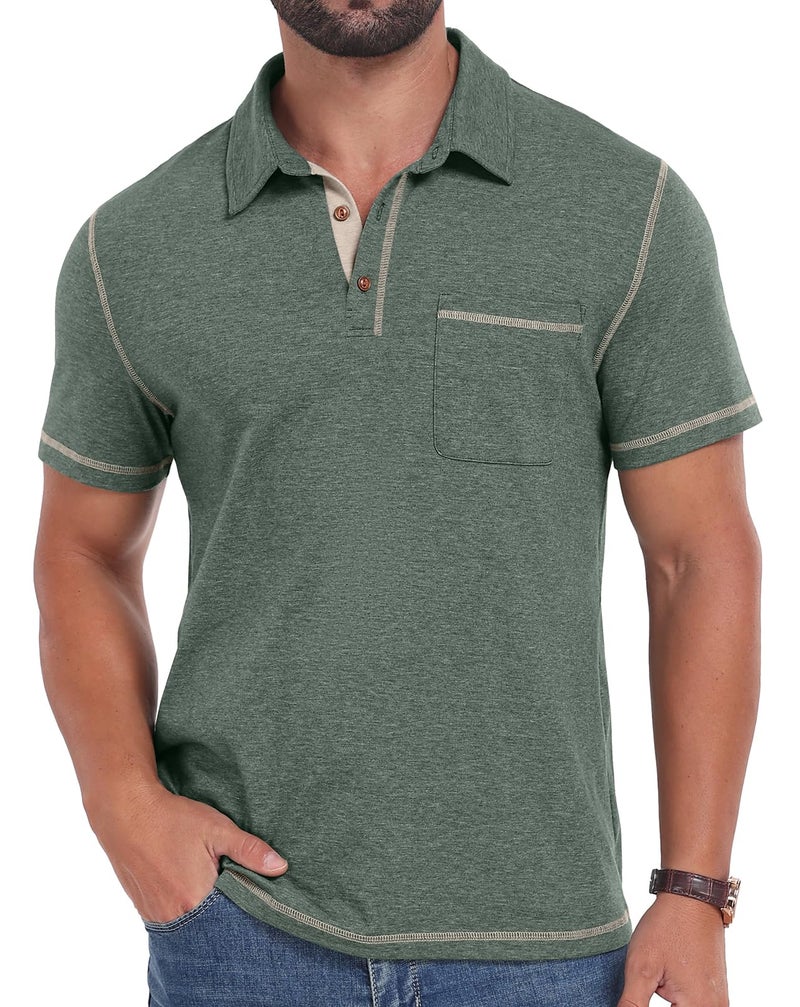 Sailwind Men's Short Sleeve Polo Shirts Casual Summer Classic Collared Golf Shirt with Pocket Green - Image 1