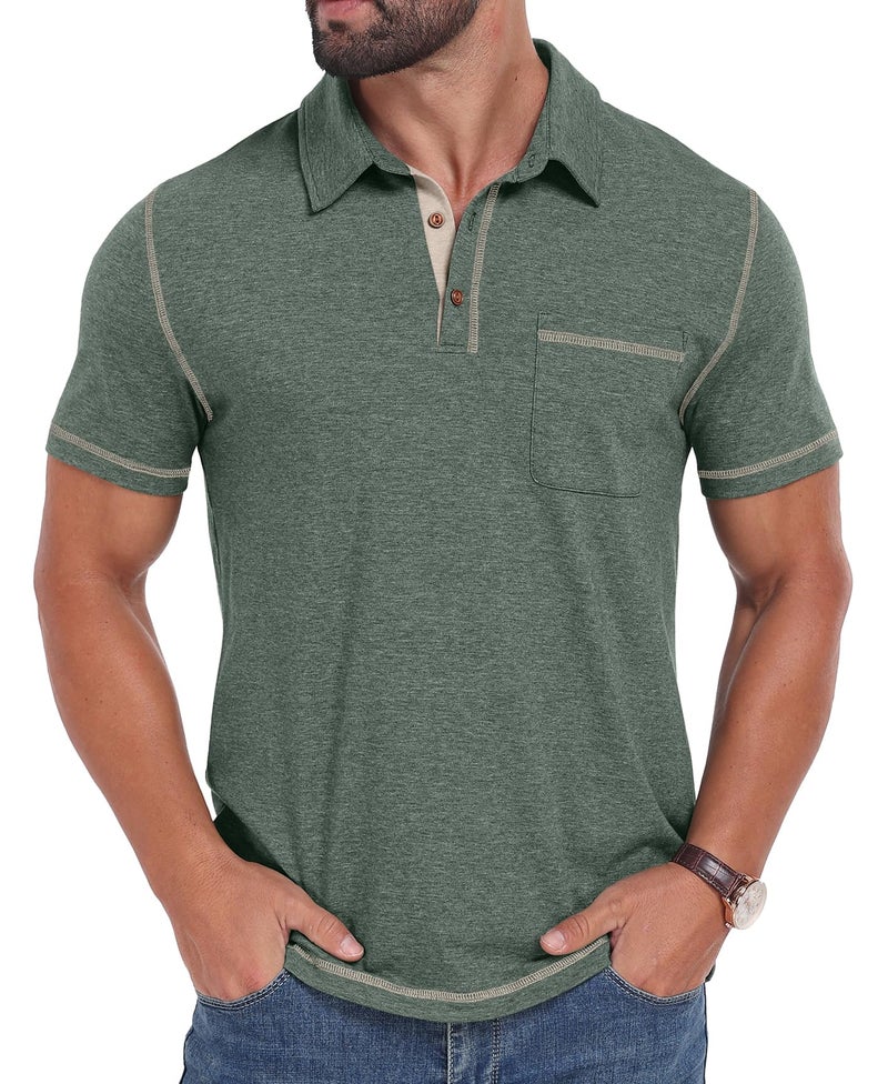Sailwind Men's Short Sleeve Polo Shirts Casual Summer Classic Collared Golf Shirt with Pocket Green - Image 2