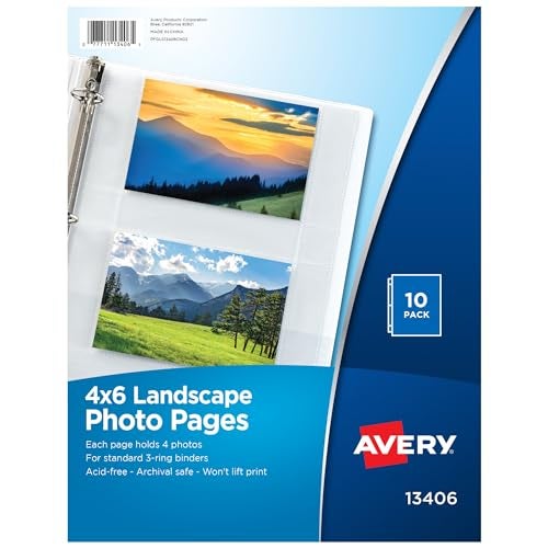 Avery Horizontal Photo Pages, Acid Free, 4 x 6", Pack of 10 (13406) - Image 1