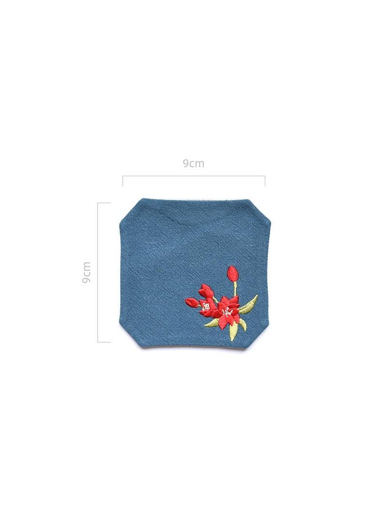 Y&D Chinese Style Cotton Linen Retro Water Absorbing Double Layer Thickened Cup Holder Fabric Embroidered Tea Cup Pad Fabric Art Cup Pad  - Image 2