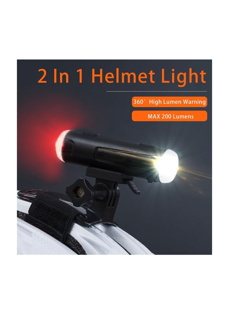 Y&D - Bike Helmet Light 2 in 1, Rechargeable Cycling with Bracket and Warning Lights, Waterproof 360° Bicycle Front Rear Lights for Night, Road, Mountain Dirt Riding - Image 1