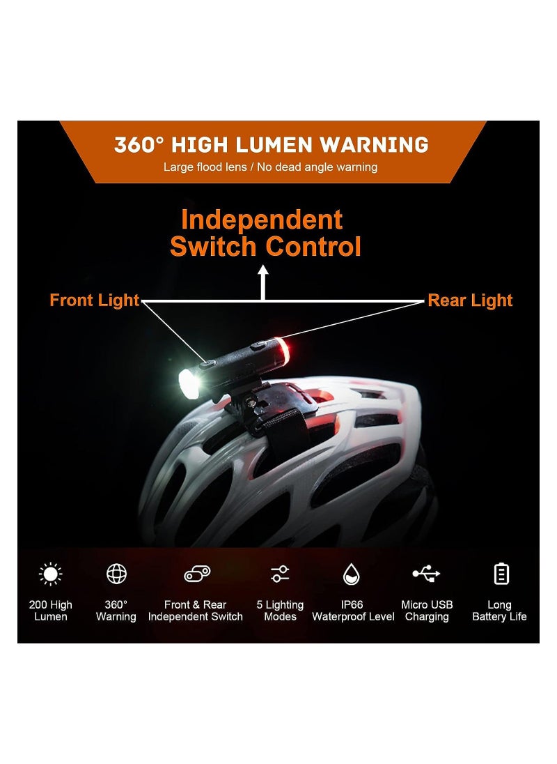 Y&D - Bike Helmet Light 2 in 1, Rechargeable Cycling with Bracket and Warning Lights, Waterproof 360° Bicycle Front Rear Lights for Night, Road, Mountain Dirt Riding - Image 1