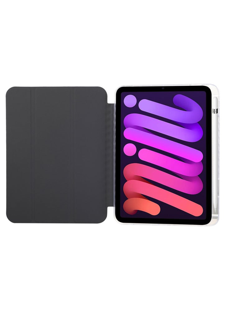 For iPad mini (2024)/mini (2021) Case Carbon Fiber Texture Leather+Clear Acrylic+TPU Stand Tablet Cover - Dark Blue - Image 2