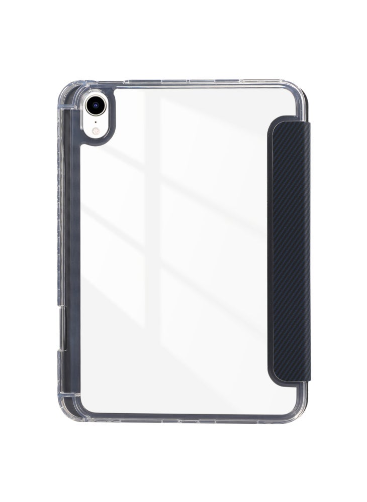 For iPad mini (2024)/mini (2021) Case Carbon Fiber Texture Leather+Clear Acrylic+TPU Stand Tablet Cover - Dark Blue - Image 5