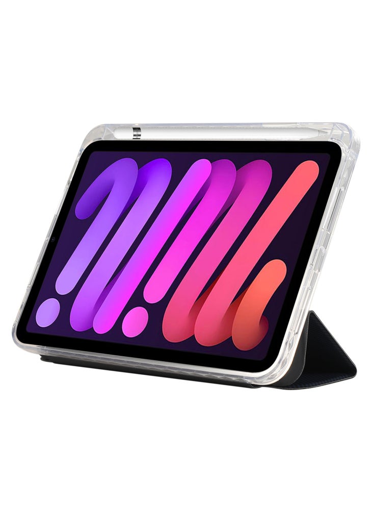 For iPad mini (2024)/mini (2021) Case Carbon Fiber Texture Leather+Clear Acrylic+TPU Stand Tablet Cover - Dark Blue - Image 4