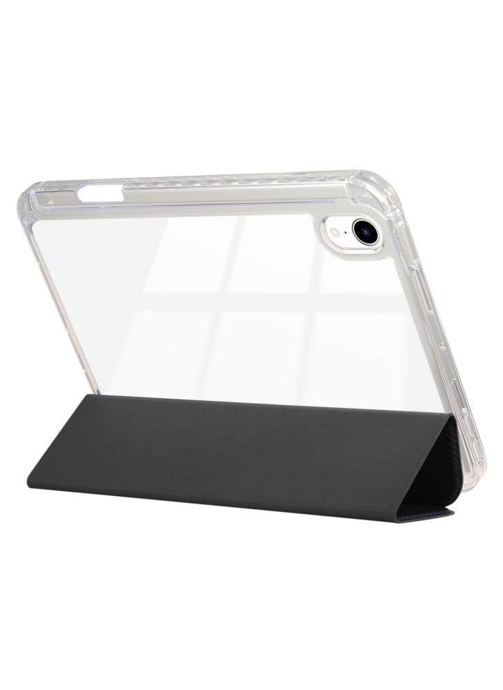 For iPad mini (2024)/mini (2021) Case Carbon Fiber Texture Leather+Clear Acrylic+TPU Stand Tablet Cover - Dark Blue - Image 3