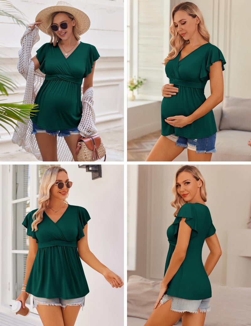 Ekouaer قمصان الأمومة إيكواير 3 عبوات بأكمام قصيرة طائرة ملابس الحمل أخضر بحيرة + أسود + أزرق بحيرة M - Image 3