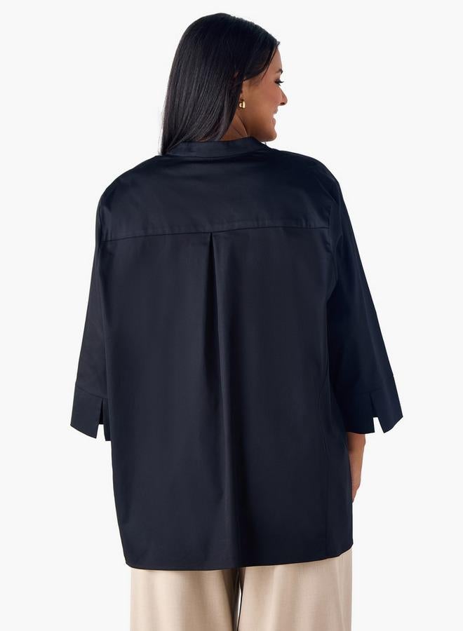  أولا بوبكن قميص مقاس كبير من أولا بوبكن بياقة صينية وأكمام ثلاثة أرباع - Image 3