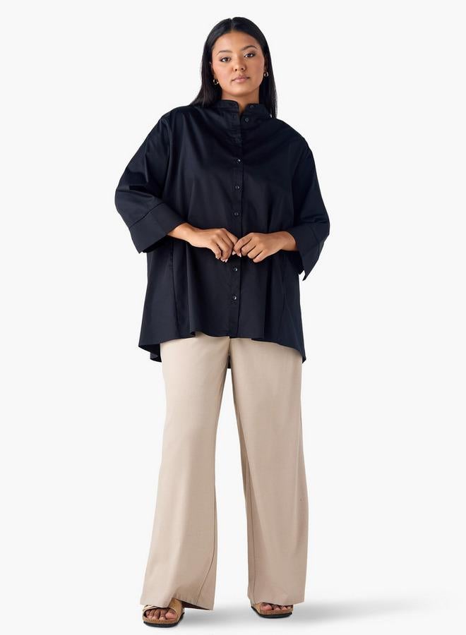  أولا بوبكن قميص مقاس كبير من أولا بوبكن بياقة صينية وأكمام ثلاثة أرباع - Image 2