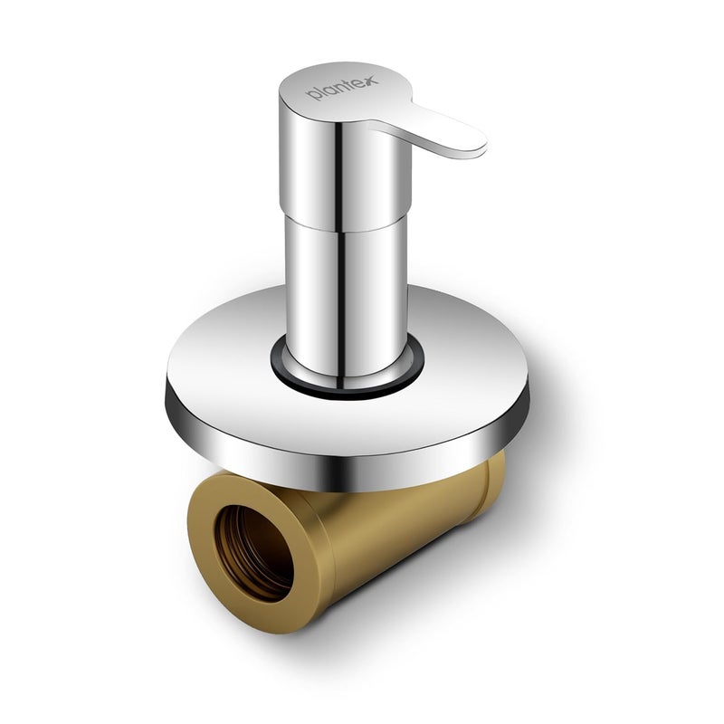 Plantex Angular Concealed Stop CockPure Brass Concealed Stop Valve Tap for Bathroom with Teflon Tape Brass Adjustable Wall Flange FLO806 Chrome - Image 1