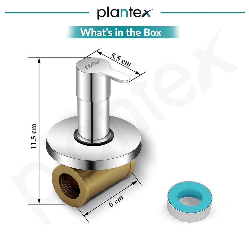 Plantex Angular Concealed Stop CockPure Brass Concealed Stop Valve Tap for Bathroom with Teflon Tape Brass Adjustable Wall Flange FLO806 Chrome - Image 3