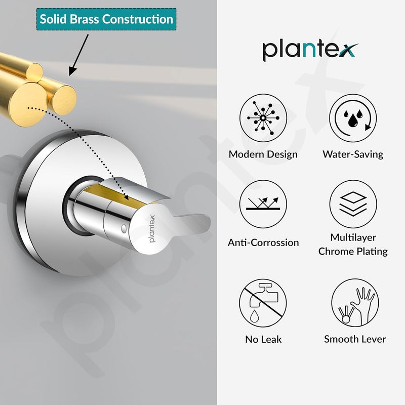 Plantex Angular Concealed Stop CockPure Brass Concealed Stop Valve Tap for Bathroom with Teflon Tape Brass Adjustable Wall Flange FLO806 Chrome - Image 4
