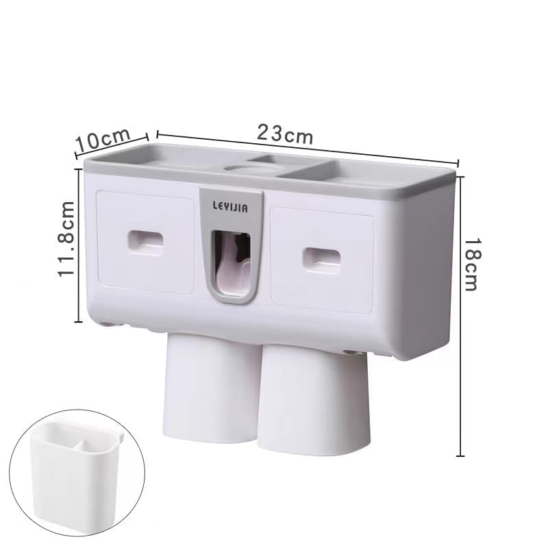Nuvex Toothbrush Holder Wall Mounted, Multifunctional Toothbrush Organizer with Automatic Toothpaste Dispenser, 2 Magnetic Cups, 8 Brush Slots & 2 Storage Drawer for Bathroom, Washroom [White ] - Image 2