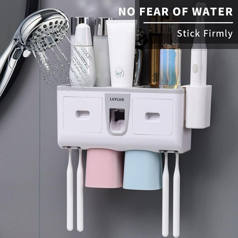 Nuvex Toothbrush Holder Wall Mounted, Multifunctional Toothbrush Organizer with Automatic Toothpaste Dispenser, 2 Magnetic Cups, 8 Brush Slots & 2 Storage Drawer for Bathroom, Washroom [White ] - Image 5