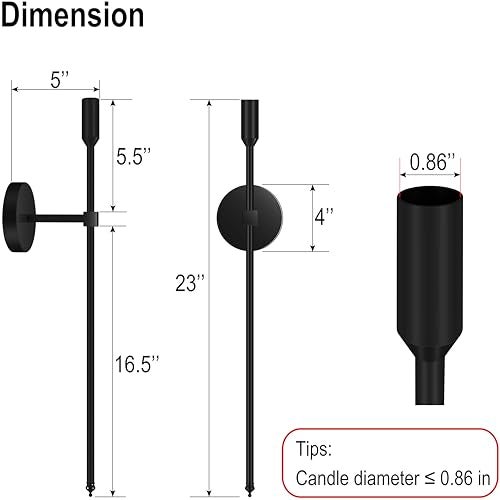 Lumpro 23-inch Large Wall Candle Sconces, Set of 2, Wall Mounted Candle Holder, Modern Chic Home Decor for Bedroom, Dining Room, Living Room (Black) - Image 2